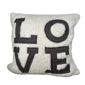 Pottery Barn White and gray love Decorative Pillow throw Sherpa valentines tan